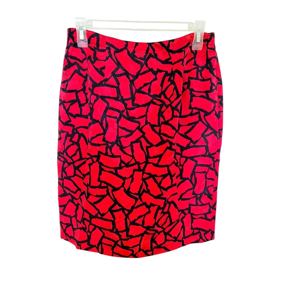 Anne Crimmins‎ for Umi Collections Red Black Silk Geometric Skirt Suit Set 10P